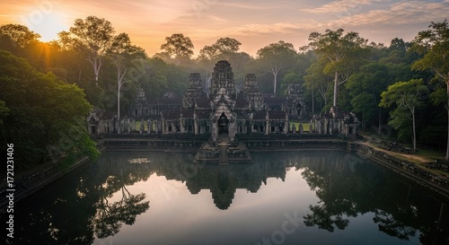 Sunrise over Banteay Srei Temple Cambodia Misty Morning Reflection
