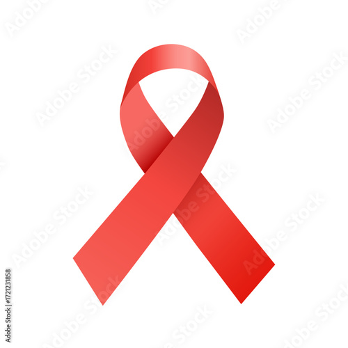 Vector realistic red ribbon - blood cancer awareness symbol on white background