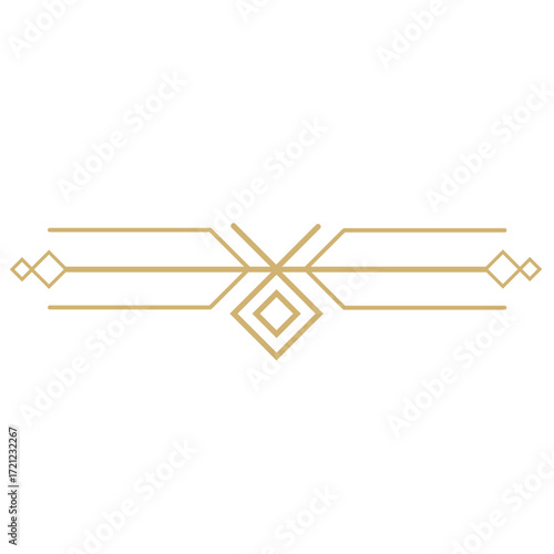 Elegant Gold Art Deco Geometric Line Art Divider with Symmetrical Diamond Shapes.
