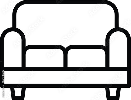 Simple outline icon of a two-seater sofa with rounded arms and legs couch furniture