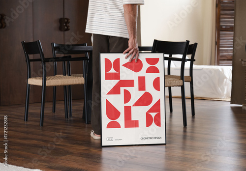 Mockup Of Man Holding Customized Poster, Low Section