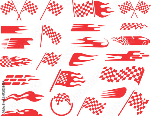 Dynamic Racing Flags and Flame Graphics Collection for Automotive Enthusiasts and Event Branding