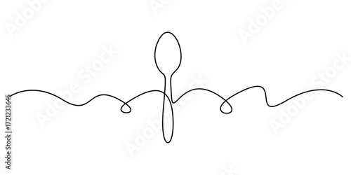 Continuous one line drawing of spoon. Minimalist outline drawing of cutlery. Single line vector illustration