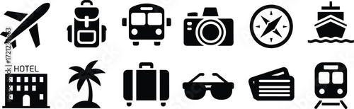 Travel and Transportation Icons Collection on White Background airplane aircraft