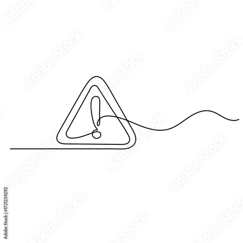 Danger sign  icon   continuous one line drawing of outline vector illustration 
