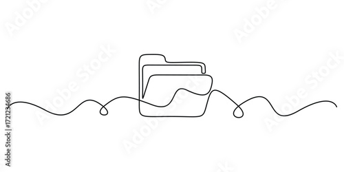 Continuous single line vector drawing of a folder. Outline documents background icon. Saving securities vector icon. Graphic illustration