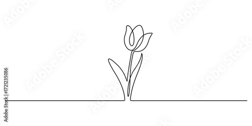 Tulip flower continuous one line drawing. Flower sign in one line style. Doodle vector illustration