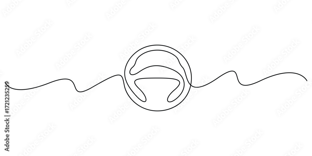 Obraz premium Steering wheel continuous one line drawing on isolated on white background graphic illustration