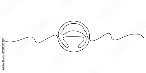 Steering wheel continuous one line drawing on isolated on white background graphic illustration