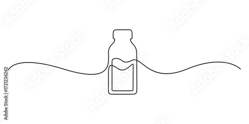 Continuous one line drawing of Medicine bottle. Single line art medicine bottle. Editable stroke. Vector illustration