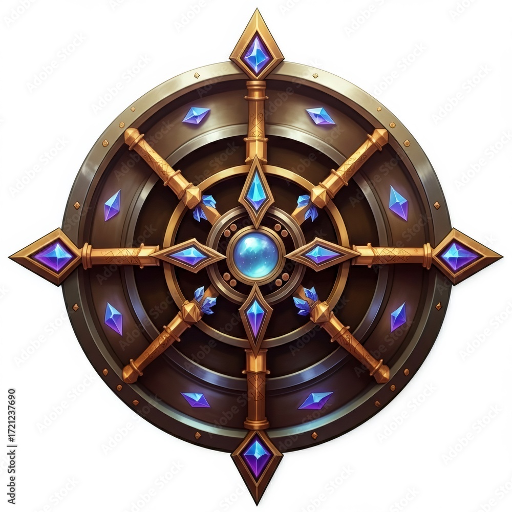 Obraz premium Circular Ornate Emblem with Blue Gems and Gold Accents