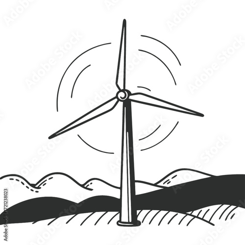 Power wind turbine on black 