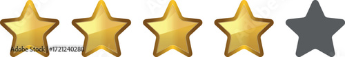 Golden star rating system icons set. Perfect for reviews, feedback, customer ratings, ranking system, app interfaces and web. Vector illustration.