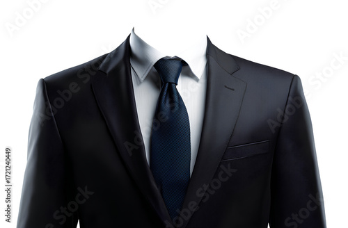  a business suit with no human head on a transparent background, png clipart illustration, cutout.