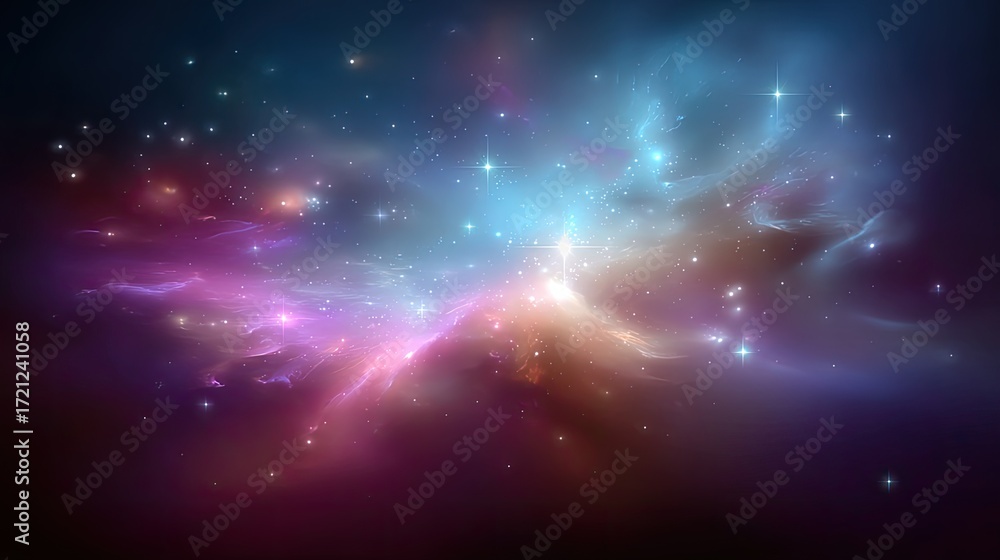 Obraz premium Stunning Cosmic Nebula with Vibrant Colors and Glowing Stars Against Deep Space Background