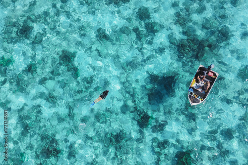 Aerial View of Swimmers at Ningaloo Reef, Exmouth, Western Australia