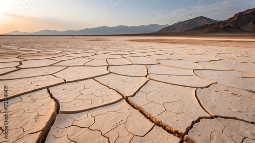 Cracked earth in death valley national park at sunset