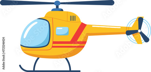 Bright yellow cartoon helicopter with blue cockpit and red accents captures imagination for aviation and play scenes isolated on transparent background