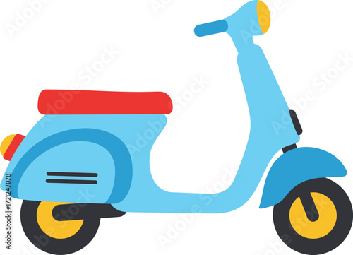 Retro blue scooter with red seat and yellow accents iconic vintage motorcycle for city travel and stylish transportation isolated on transparent background