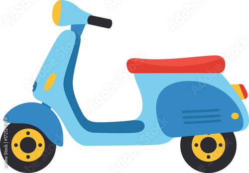 Classic light blue scooter with red seat and yellow accents a stylish vintage motor scooter transportation vehicle isolated on transparent background