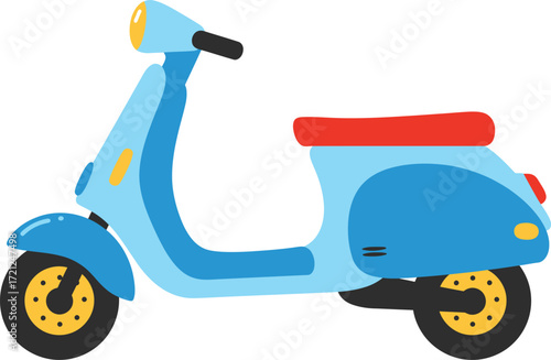 Vibrant blue scooter with red seat for urban commuting and leisure riding exciting transportation and fun adventure isolated on transparent background