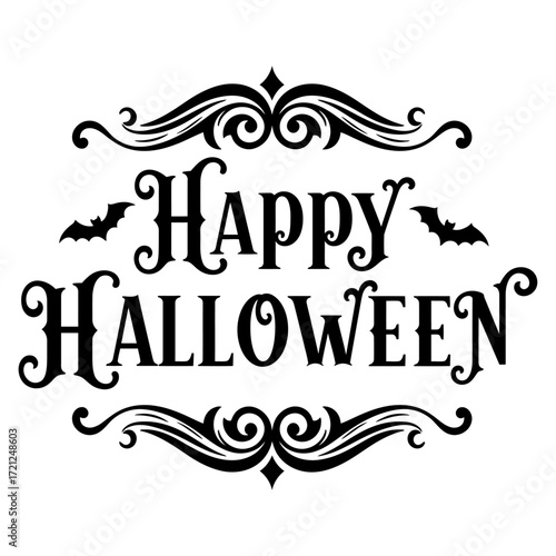 Elegant Halloween Greeting Design with Bats and Swirls for Festive Decorations and Celebrations