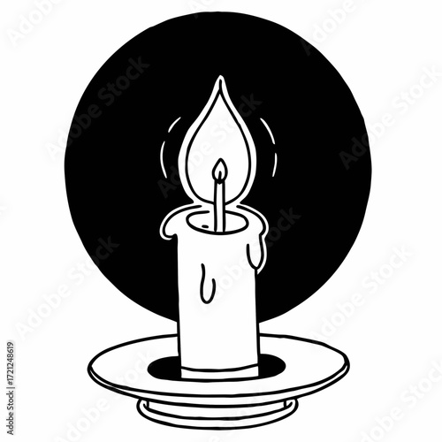 Candle in holder burning softly against a dark background for New Year  