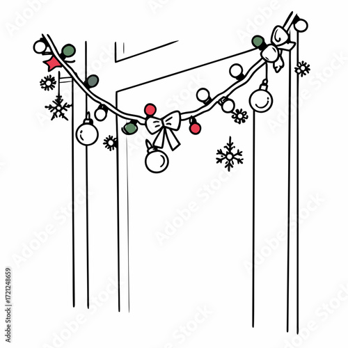 Festive garland with ornaments and snowflakes for New Year decoration  