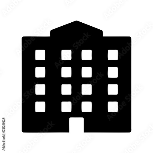 Simple black silhouette of a multistory building with many white windows