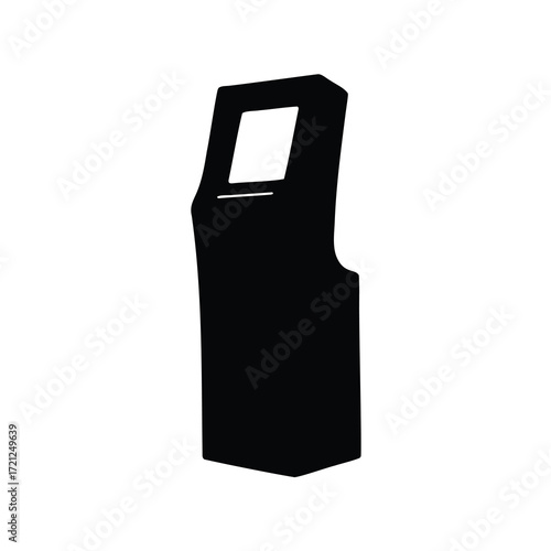 Black silhouette of an interactive kiosk with touchscreen on white background