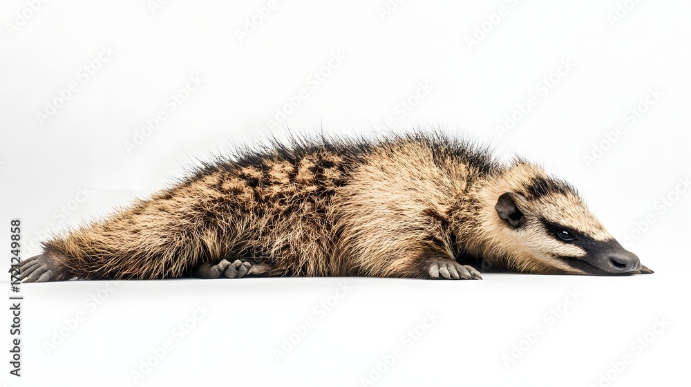 Fototapeta premium Photograph of a Patagonian Mara resting on a white surface, displaying its distinctive fur pattern.