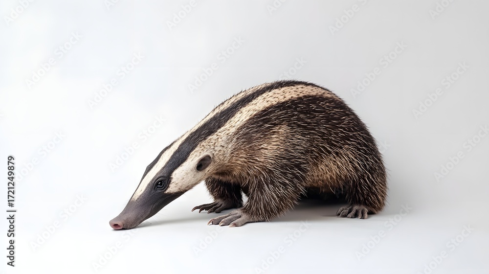 Fototapeta premium Photograph of an anteater in profile, resting on a white background.