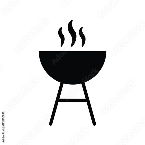 Simple vector barbecue grill icon with smoke coming out, isolated on white
