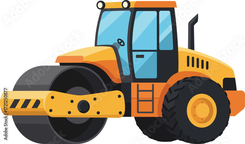 Bright yellow steamroller machinery ready for road construction and paving projects isolated on transparent background