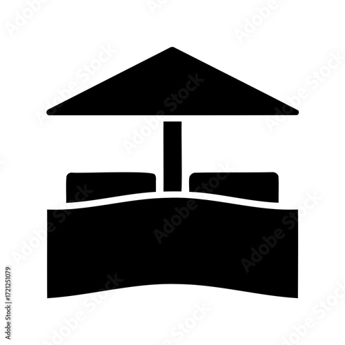 Beach Cabana Silhouette with Roof and Foundation in Black and White