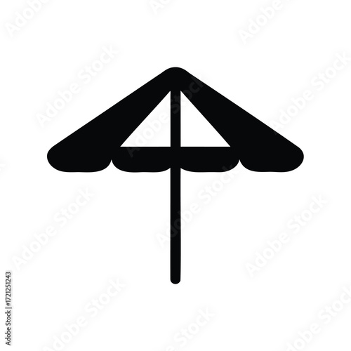 Monochrome icon of a beach umbrella, providing summer shade from sunshine