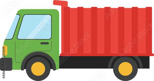 Bright green dump truck with red cargo bed ready for heavy duty construction hauling and transportation services isolated on transparent background