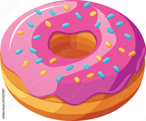 Pink frosted donut with blue and yellow icon isolated on white transparent background vector eps png jpg business people clipping path cutout 2025 2026 4k full hd poster banner label download