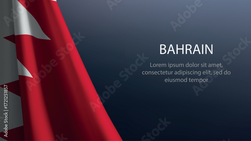 Bahrain flag with emblem on dark gradient background
