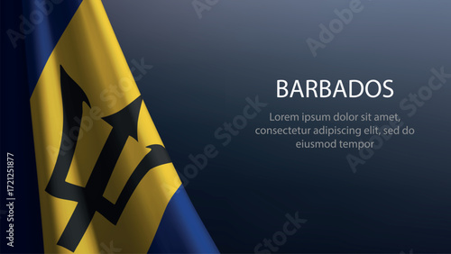 Barbados flag with emblem on dark gradient background