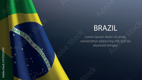 Brazil flag with emblem on dark gradient background