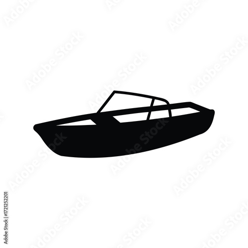 Black silhouette of a modern speed boat on a white background
