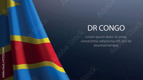 DR Congo flag with emblem on dark gradient background