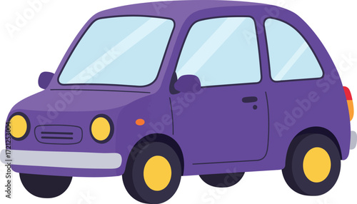 Charming purple compact car with yellow accents a delightful representation of urban mobility and personal transportation isolated on transparent background