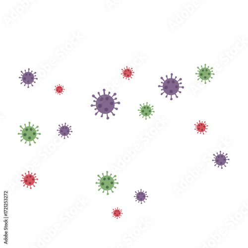 Colorful virus icons set in flat style. Medical illustration of germs, bacteria, and microorganisms for healthcare, prevention, and disease awareness design
