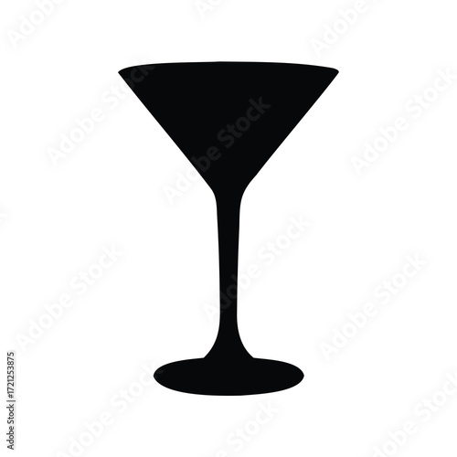 Elegant black martini glass silhouette on a stark white background illustration