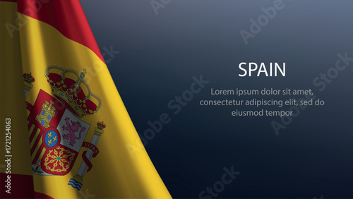 Spain flag with emblem on dark gradient background