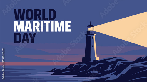 World Maritime Day Lighthouse and Ocean Waves Illustration