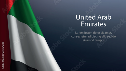 United Arab Emirates flag with emblem on dark gradient background