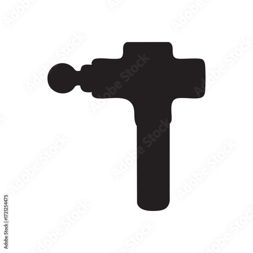Silhouette of a Massage Gun Device for Muscle Recovery and Therapy Black Against a White Background